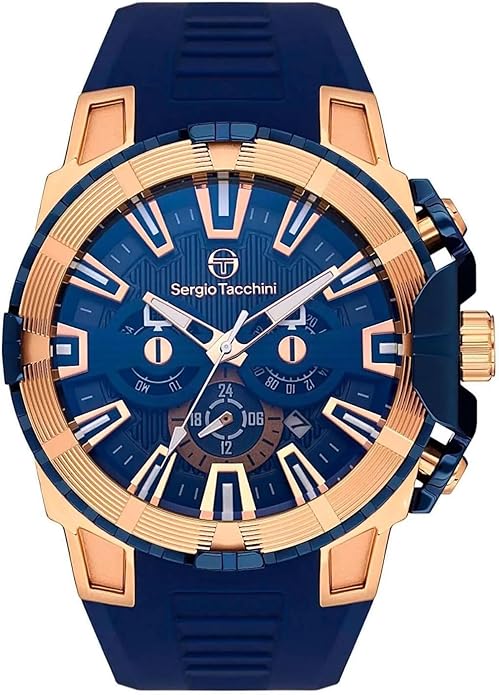 Sergio Tacchini ST.5.10001-5 Men's Watch - Blue Silicone Strap, Rose Gold Stainless Steel Case