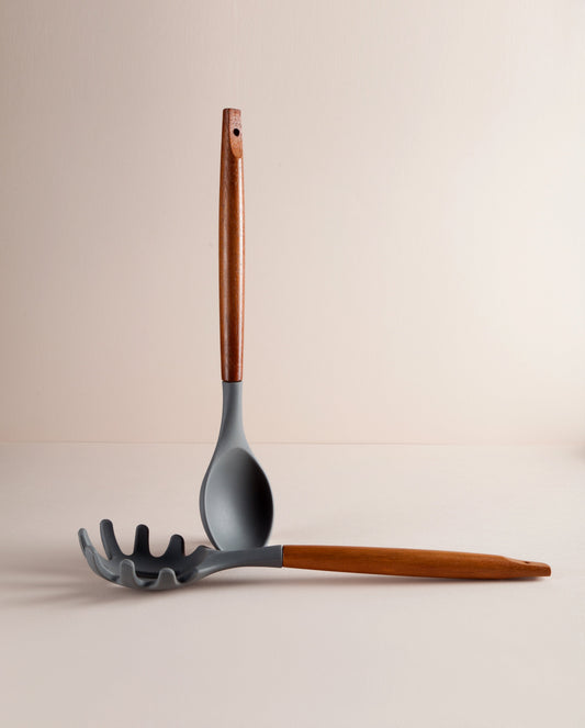 Silicone and Acacia Wood Spoon & Fork Set